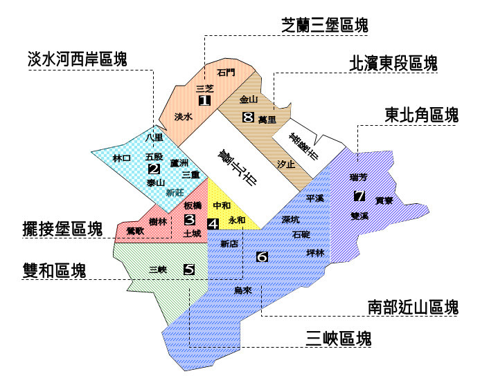 新北市客家族群的地緣性區塊圖